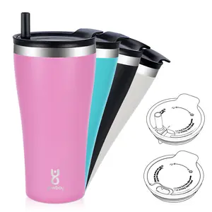 Yawbay  Insulated Coffee Tumbler With Built-In Straw, 20 oz Travel Coffee Mug With 2-In-1 Lid, Spill Proof Tumbler With Straw, Stainless Steel Double Wall Vacuum Ice Coffee Thermal Cup (Pink) Drinkware Flasks Bottles Bottles Bottled Portable Aqua Bottles