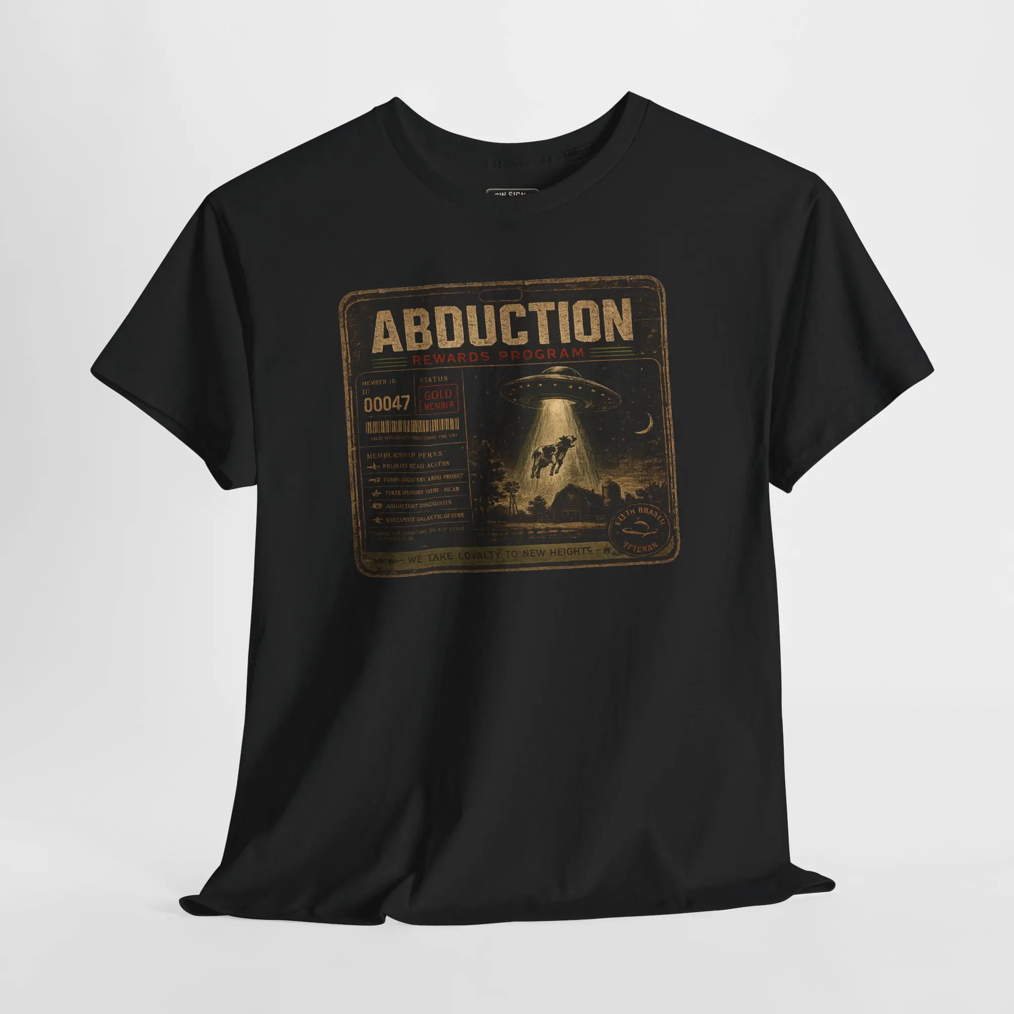 Abduction Rewards Program T-Shirt | Funny UFO Alien Graphic Tee | Vintage Retro Sci-Fi Shirt