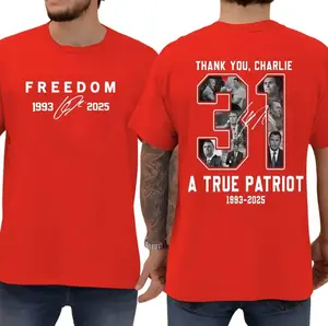 Freedom 1993–2025 Tribute T-Shirt, Thank You Charlie 31 Back Print Tee, Patriotic Memorial Shirt, Vintage Graphic Double Sided Tee Cotton