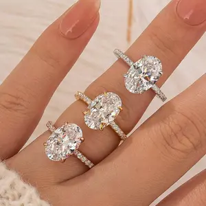 Effinny Classic 3.5 ct Oval-Cut Engagement Ring for Women, 5A Cubic Zirconia Promise Ring in Sterling Silver — Outdoorfun