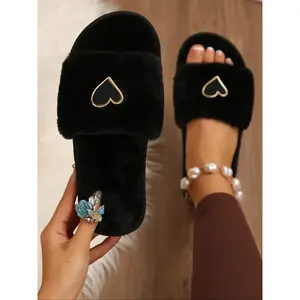 Women's New Faux Fur Home Slippers, Fluffy House Slippers, Fashion Simple Design, Cool Heart Decoration, Soft Plush, One-Piece Easy Wear, Fall & Winter Comfort(Sheets)