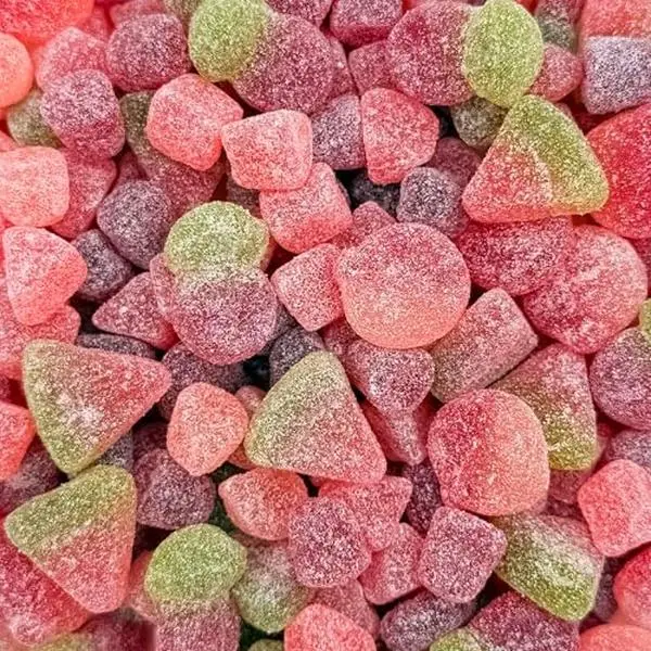 Sour Fruit Jelly Candy Mix | 1 Pound Bag | Vegan Gummies with Real Fruit Puree | Cherry, Watermelon, Peach | Gelatin Free Plant Based Texture | Dye Free Candy | Naturally Flavored