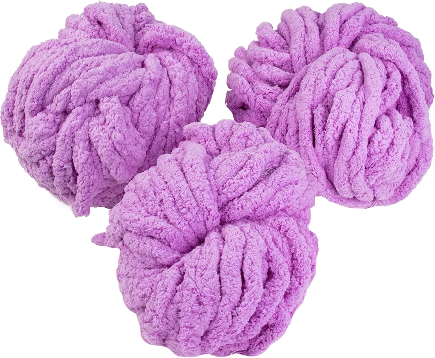 Purple Chunky Yarn 3 Pack (24 Yards Each Skein) Fluffy Chenille Yarn Perfect for Soft Throw and Baby Blankets, Arm Knitting, Crocheting and DIY Crafts and Projects- Great Gift for Crafters