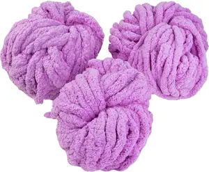 Purple Chunky Yarn 3 Pack (24 Yards Each Skein) Fluffy Chenille Yarn Perfect for Soft Throw and Baby Blankets, Arm Knitting, Crocheting and DIY Crafts and Projects- Great Gift for Crafters