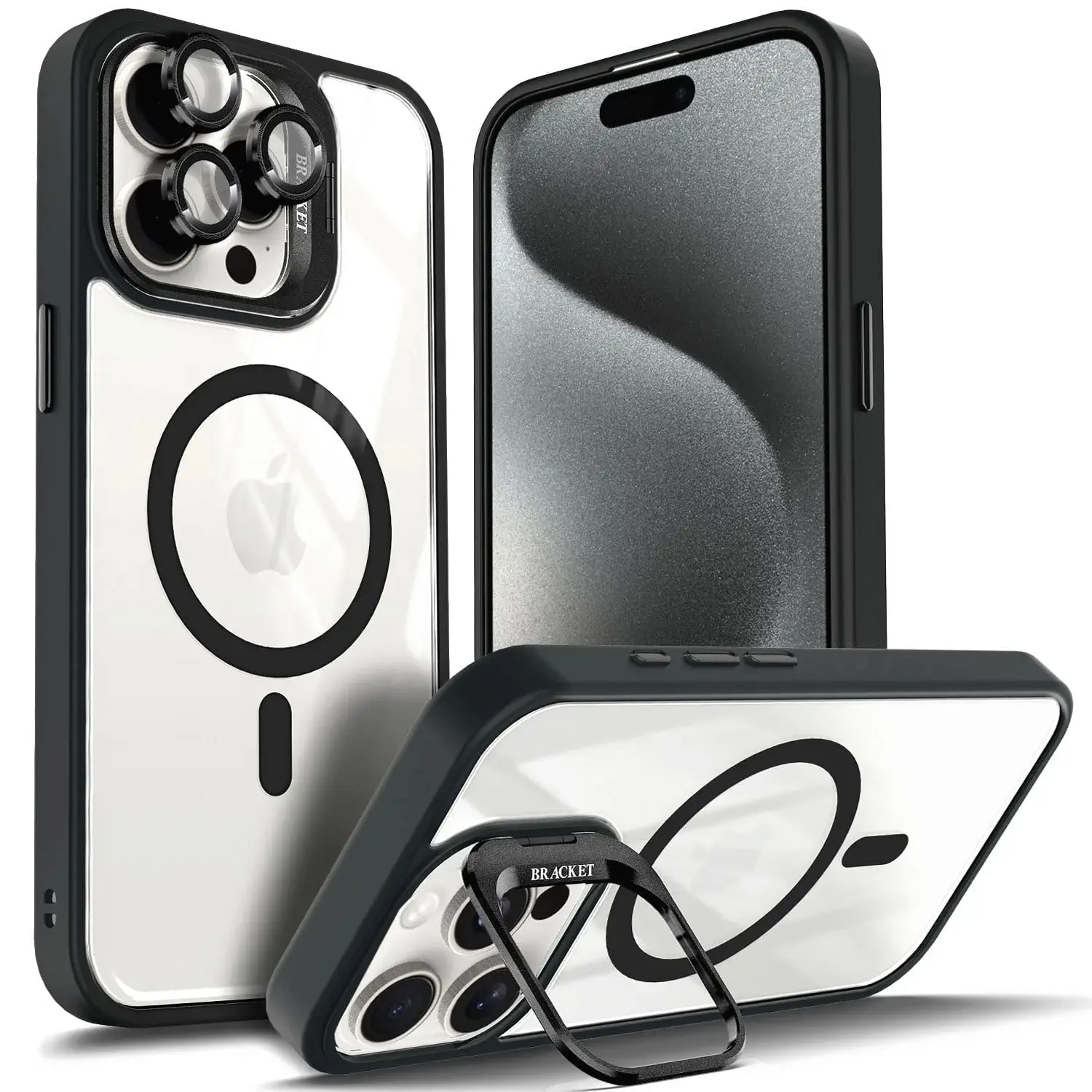 For iPhone 16 15 14 13 Pro Max / Plus / Pro Camera Kickstand Shockproof Compatible With MagSafe Case Cover+ Camera Lens Protector iphone case