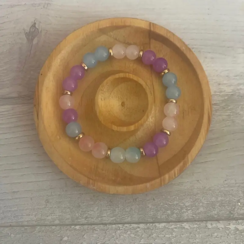 Moonstone Garden Bracelet with Purple Blue Pink Glass Beads & Golden Dividers Nature Inspired Jewelry for Garden Gnome Outfits