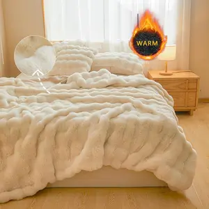 Solid Color Rabbit Fur Plush Blanket, 1 Count Soft Comfortable Throw Blanket, Warm Napping Blanket for Home Office Travel