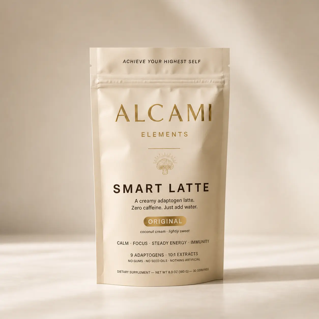 ALCAMI ELEMENTS Smart Latte - Mushroom Coffee Alternative with Lion's Mane, Cordyceps, Reishi & Shilajit - Adaptogen Latte Drink Mix for Energy, Focus & Immune Support - Vegan, Original Matcha Cacao Espresso Wellness Immunity