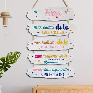 1pc Decorative Sign and Plaque, Wooden Wall Art with Inspirational Spanish "You are brave, smart and imaginative", Easy to hang, Home Decor, Wall Decor, Outdoor Decor, Halloween, Thanksgiving, Christmas Holiday Decoration, Birthday Gift.