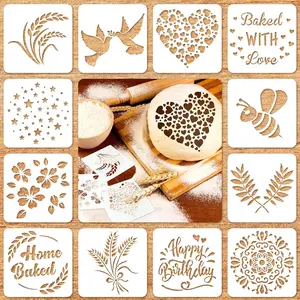 12 count Stencil for Bread Artisan Bread Stencils Baking Mold Set Cook Baking Template, Cake, Pie, or Cookie Template Mold for Decorating, 12 Style(5.9 x 5.9 Inch)