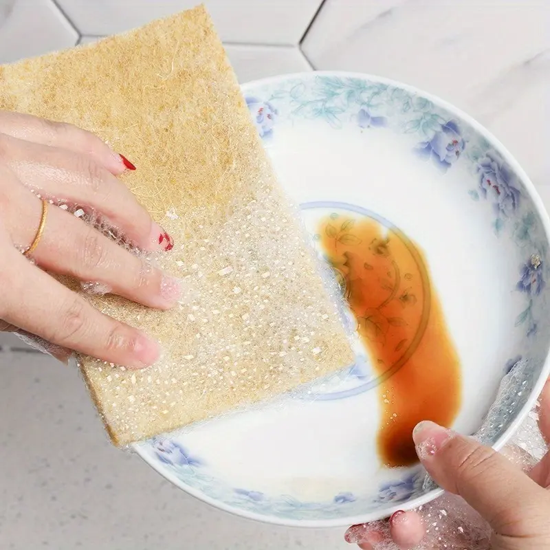 9pcs Scratch Sisal Cleaning Sponges for Dishes, Pans, and Pots - Odor Free, Compostable, and Biodegradable