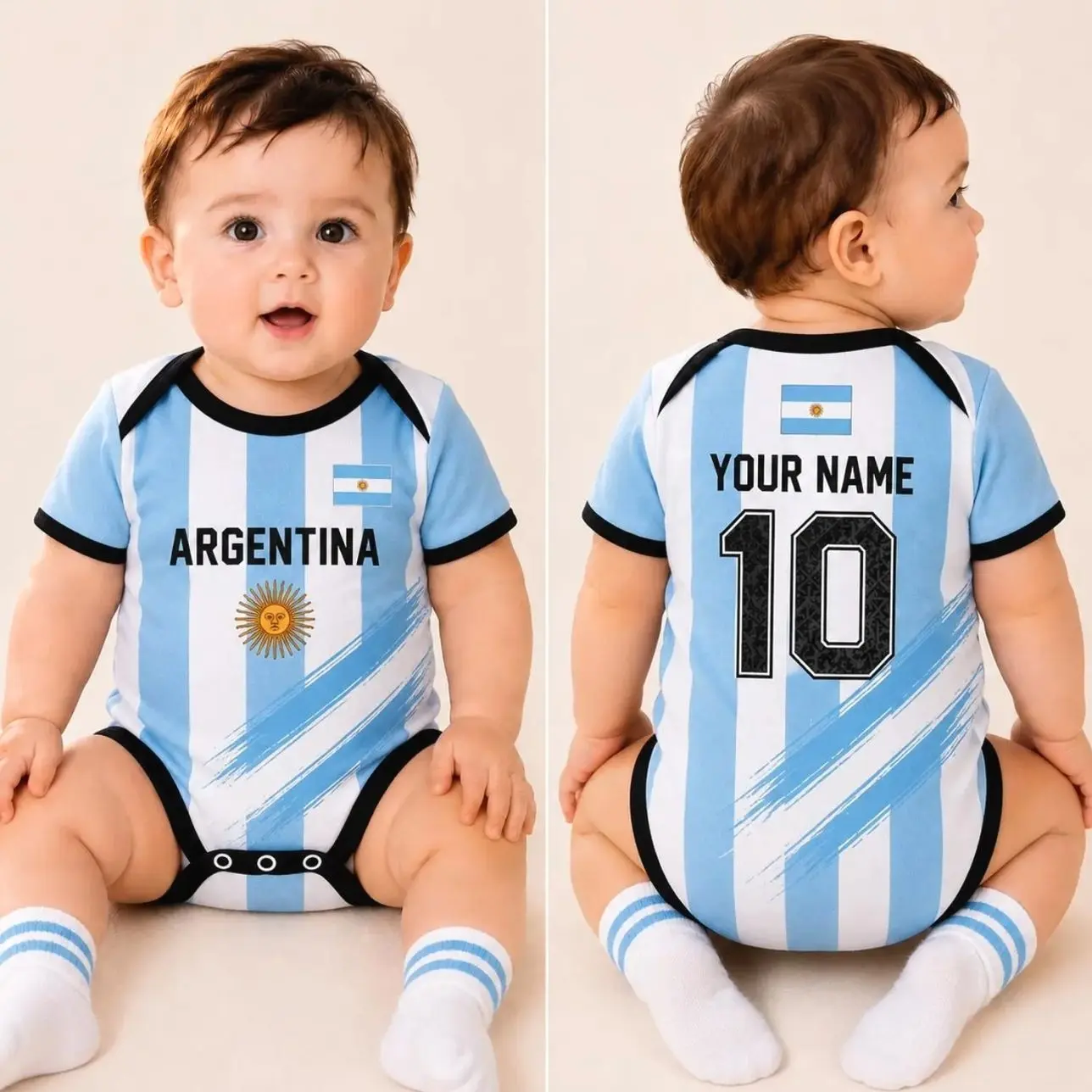 Argentina Baby Bodysuit, Custom Name Soccer Baby Outfit, Argentina Flag Newborn Outfit, Argentina Football Fan Gift GHU
