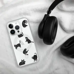 Black Cat Poses Clear Phone Case | Cute Cat Pattern Cover | Cat Lover Gift | Aesthetic Transparent Case