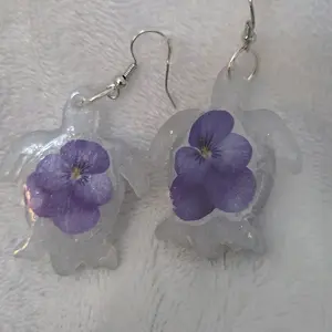 Turtle Earrings with a Purple Flower