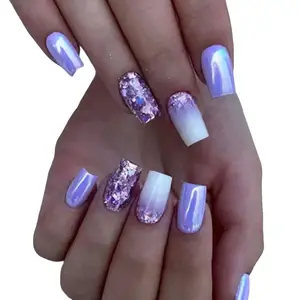 Medium Square Purple Press On Nails