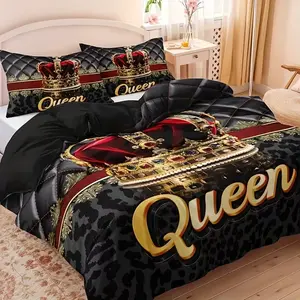 3-piece Crown Queen Leopard Print Duvet Cover Set (1 duvet cover + 2 pillowcases, pillow inserts not included), bedding, Bed sets supplies suitable for bedrooms/dormitories, soft, comfortable, skin-friendly, breathable, reactive dyeing