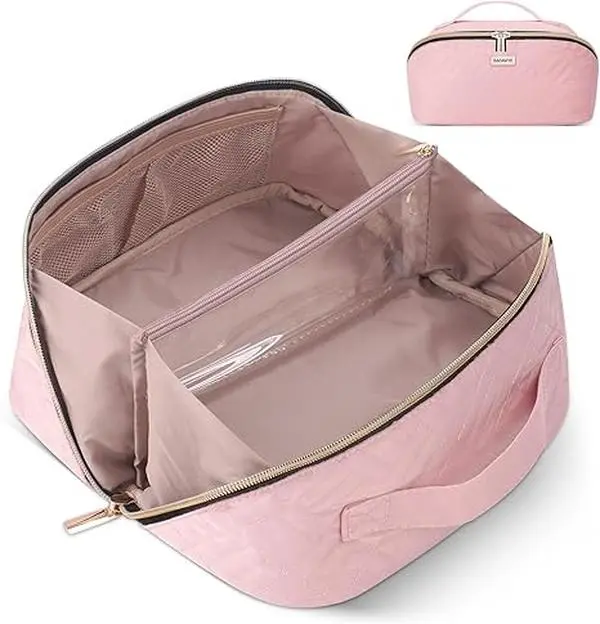 Large-capacity travel cosmetics bag, portable women's cosmetics bag, multi-function bath storage bag, brush holder, multi-compartment, Lightweight Wide-Open waterproof makeup brush Clear TSA Compliant Toiletry Bag