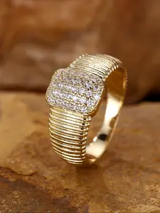 1 Peice Unique Ring for Men & Women, Gold Color Cubic Zirconia Inlay Engagement RIing Wedding Jewelry, Perfect Birthday Anniversary Gift, Unisex Fashion Accessory