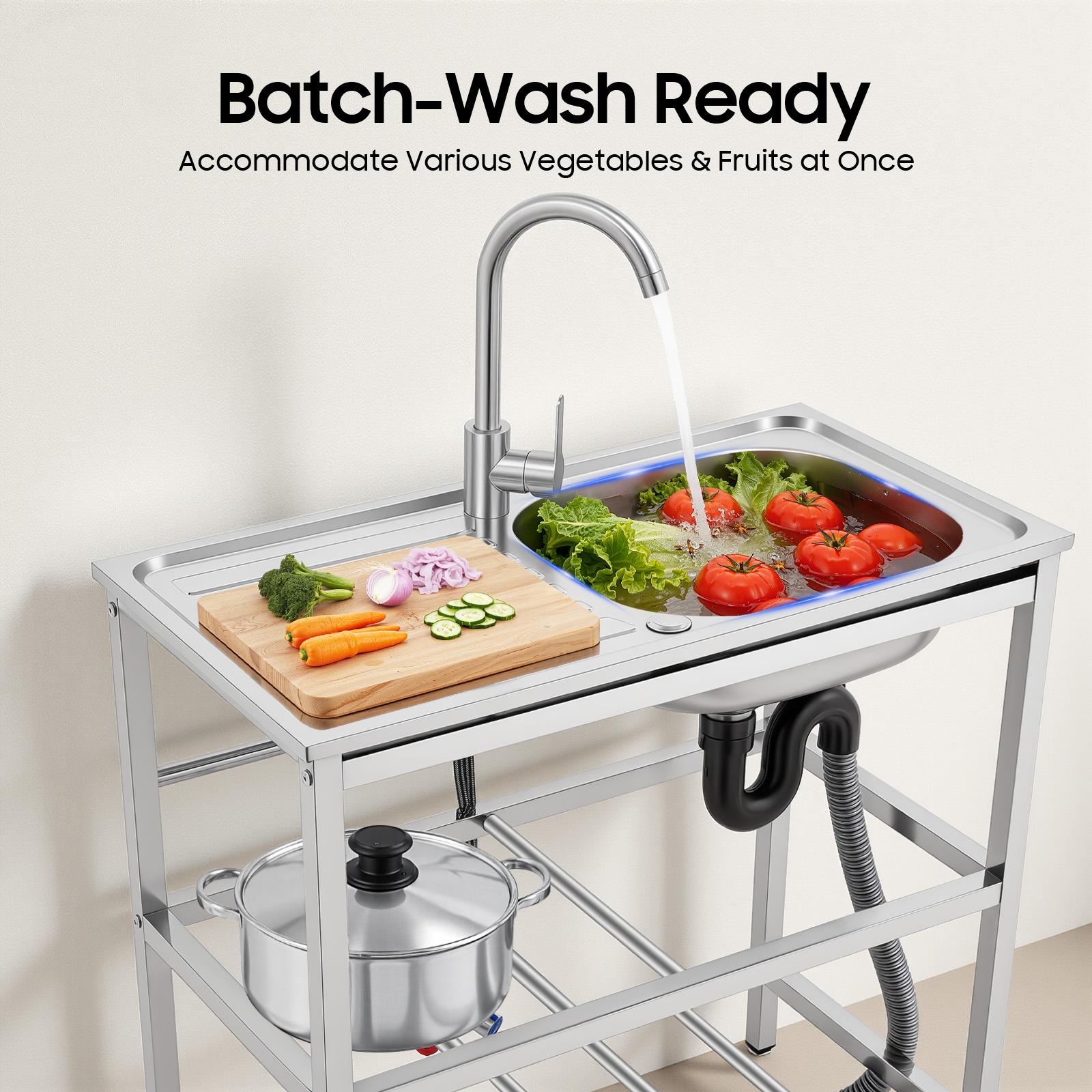 Freestanding Stainless Steel Sink with Faucet for Kitchen Outdoor Bar Cafe