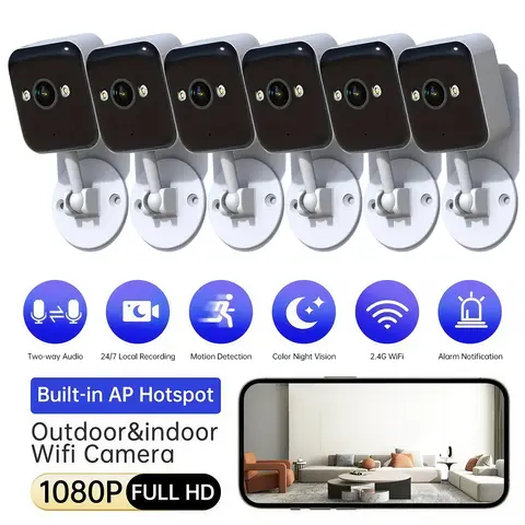 【JOOAN 2.4G WiFi MINI 1080P FHD Camera】Indoor And Outdoor Waterproof Security Surveillance, 1 Year Warranty, Can Still Monitor Without Network, Home And Outdoor Use, Color Night Vision, With Spotlight And Two-Way Audio, Easy And Quick Installation