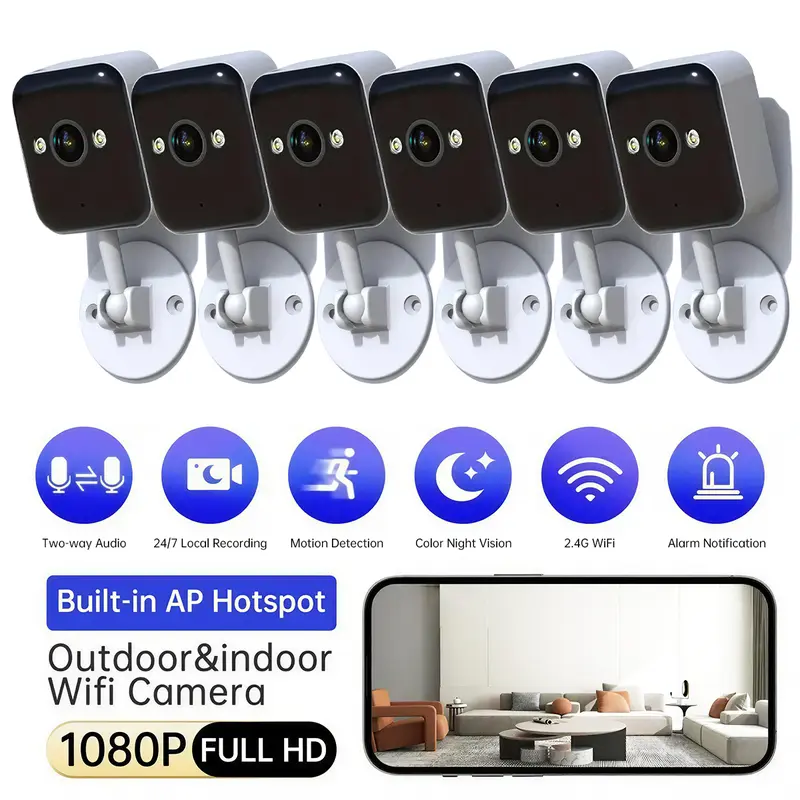 【JOOAN 2.4G WiFi MINI 1080P FHD Camera】Indoor And Outdoor Waterproof Security Surveillance, 1 Year Warranty, Can Still Monitor Without Network, Home And Outdoor Use, Color Night Vision, With Spotlight And Two-Way Audio, Easy And Quick Installation