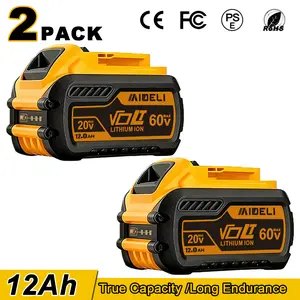 2-PACK forDewalt 12.0Ah 20V/60V Lithium-ion Battery Pack DCB606 DCB609 DCB612 for Cordless Power Tools Rechargeable High Capacity