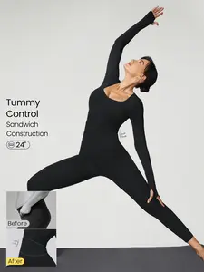 GLOWMODE FeatherFit Scoop Neck Tummy Control Jumpsuit Full Length Long Sleeve