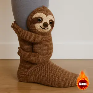 Women'S Plush Crochet Animal Socks - Cozy Winter Warm Soft Fluffy Slippers with Cute Sloth/Chicken/Beaver/Weasel/Possum/Chinchilla/Deer/Beaver/Weasel/Possum/Chinchilla/Deer/ - EVA Sole & Plush Lining, Brown - Dry Clean