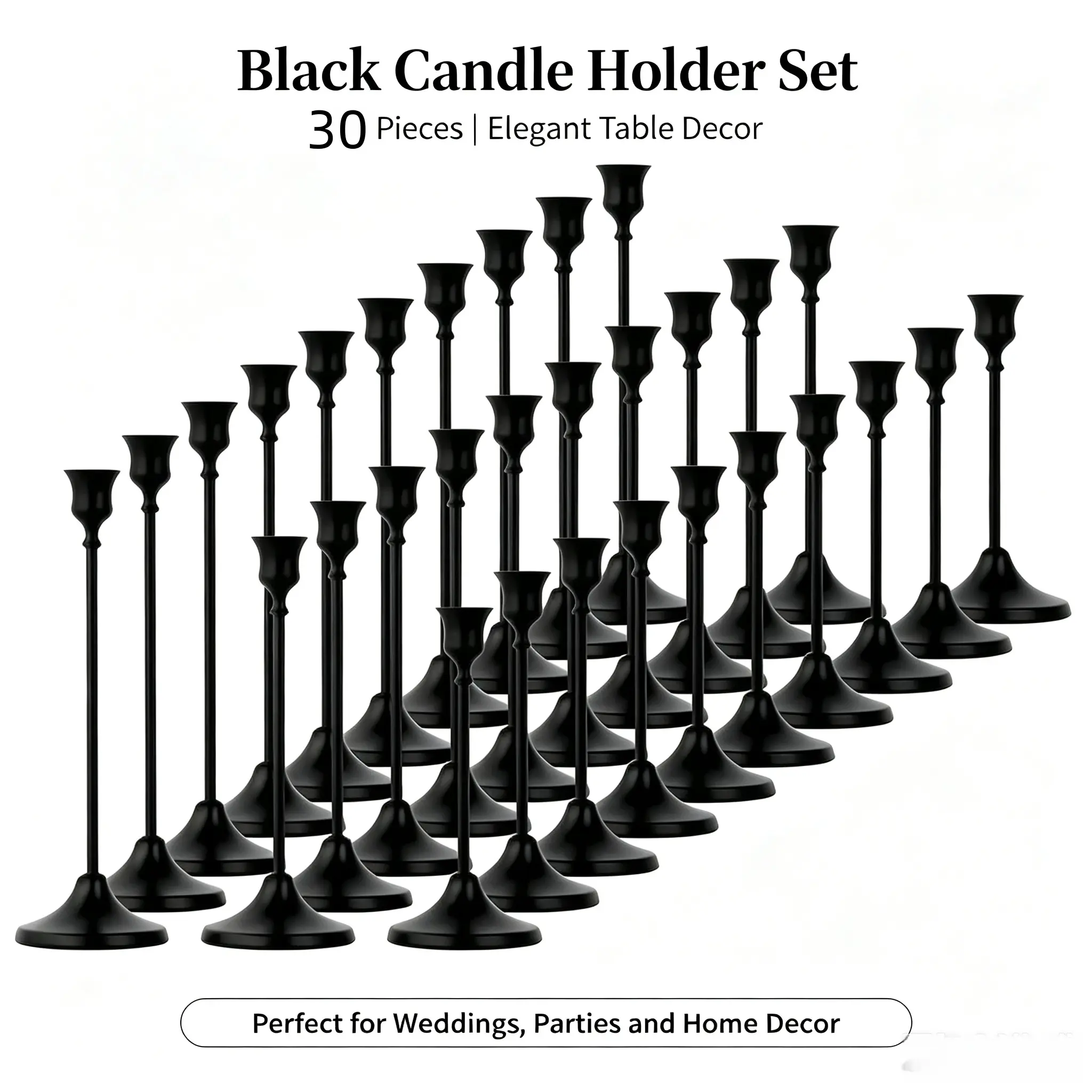 Matte Black Minimalist Durable Tapered Metal Candle Holders Set (6/12/30PCS) - Home Decor Supplies for Dining Rooms, Thanksgiving Decor, Fireplace/Mantle, Christmas Gift