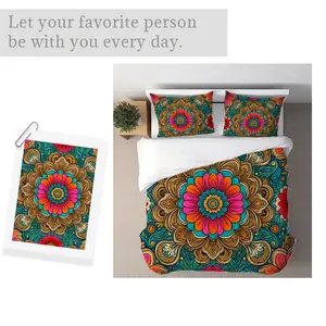 Vibrant Floral Mandala Duvet Set, Mixed Color, Multiple Specifications Available, Soft & Comfortable Fabric, Perfect for Bedroom Decoration, Adds a Touch of Artistic Charm to Your Space