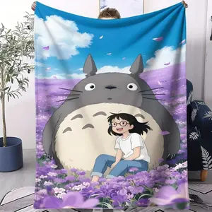 My Neighbor Totoro Classic Cartoon Blanket Ultra Soft Flannel Cozy Warm Multifunctional Bedroom Couch Sofa Office Travel Camping Throw Decor Decorative Throw Perfect Birthday Gift Christmas Gift for Anime Fans Kids Teens Women Men Ghibli Fan Gift Style