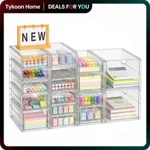 Acrylic Makeup Organizer with 17 Drawers 4 Pack Clear Dustproof Bathroom Counter Storage for Palettes Cosmetics Beauty Supplies Ideal for Vanity Cabinet Desk Organization Containers Smooth