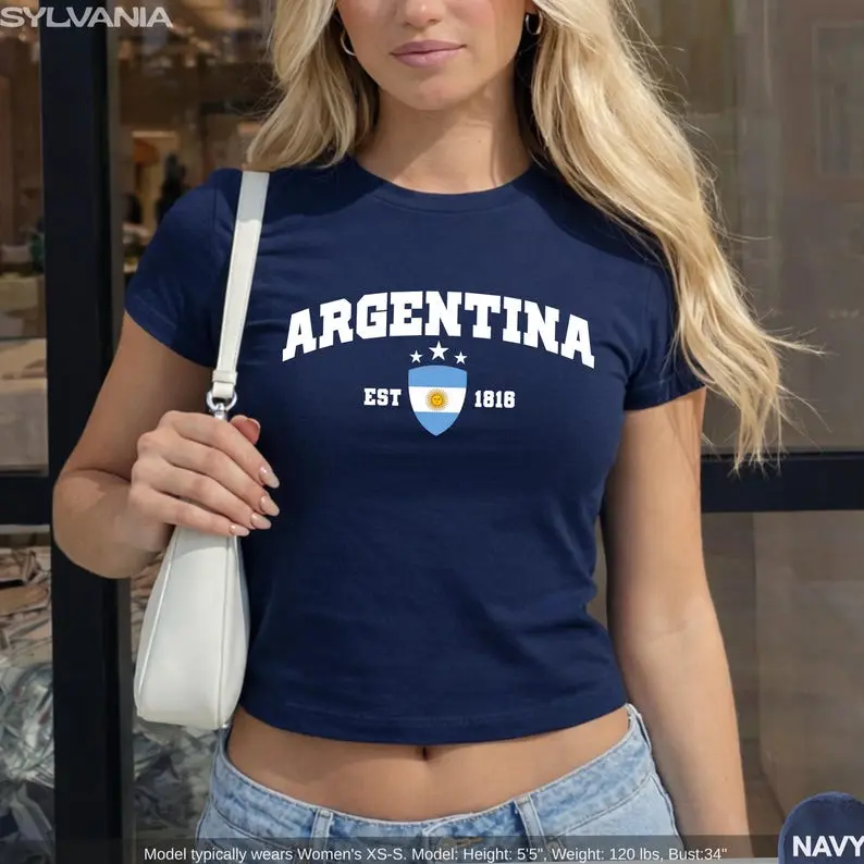 Argentina Baby Tee, Argentina Flag Graphic Tee, Football Fan Shirt, Argentine Pride Crop Top, Women's Fashion