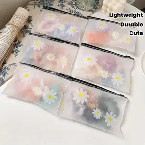 20 Sweet Sunflower Pattern Zipper Bags, Durable Lightweight Semi-Transparent Matte Plastic Storage Pouches, Ideal for Cosmetics Travel Hair Accessories