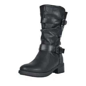 Dream Pairs Women's Faux Fur Mid-Calf Winter Riding Boots - Women's Shoe, Footwear with Buckle, Platform Design