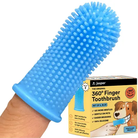 Jasper Pet Toothbrush, 360º Dog Tooth Brushing Kit, Cat Toothbrush, Dog Teeth Cleaning, Dog Finger Toothbrush, Dog Tooth Brush for Small & Large Pets - Blue 2-Pack