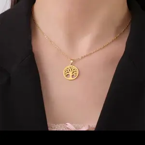 EUEAVAN Tree of Life Hollow Out Round Pendant Necklace for Women