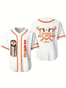 Men's San Francisco Baseball Jersey, & Button Shirt, Sf Logo Print, 1883 Number, Cross Bat Design, Casual Team Uniform, Sports Top