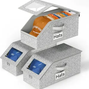 Stackable Hat Storage Boxes for Baseball Caps Holds Up to 12 Hats Durable Cardboard Box with Metal Zipper for Men & Women Classic Style Wardrobe Organizer - Room