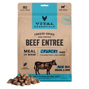 Vital Essentials Beef Crunchy Nibs Meal or Mixer Freeze-Dried Raw Dog Food, 14-oz bag