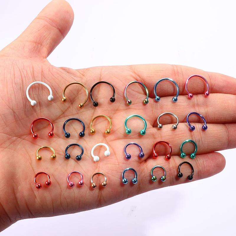 Sanfenly 48Pcs 14G Stainless Steel Horseshoe Nose Septum Rings Piercing Jewelry Cartilage Helix Tragus Earring Hoop Eyebrow Lip Hoop Piercing Ring for Women Men 6mm 8mm 10mm 12mm Beads Gold