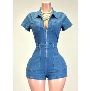 DIXIE BLUE DENIM COLLARED SHORT SLEEVE ROMPER