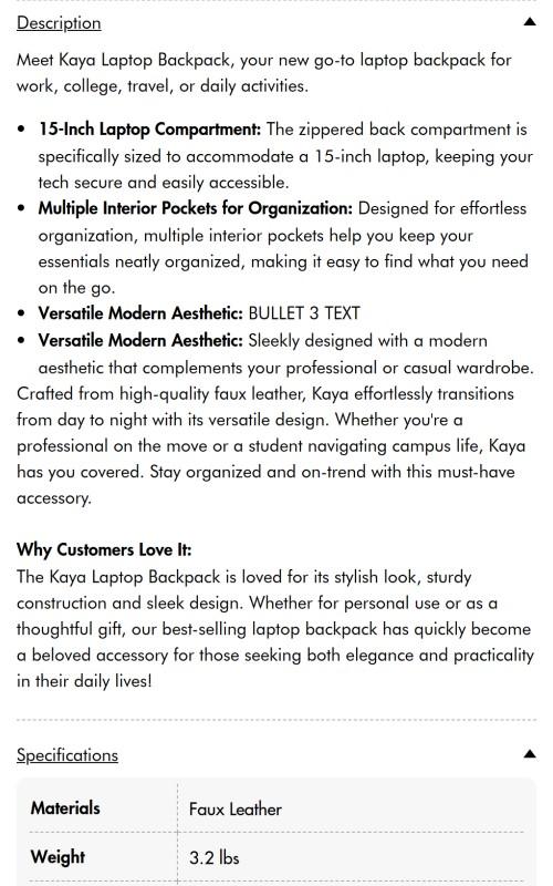 Kaya 15 inch Laptop Backpack