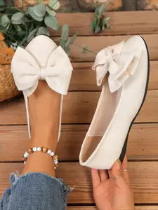 Big Bow Pointed Toe Flat Shoes for Women, Soft Sole Slip-on, Slip On Flats