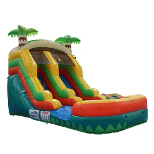 20FT x 10FT Inflatable Water Slide for Kids, 2-in-1 Wet & Dry Tropical Palm Tree Bounce House with Blower, Outdoor Backyard Bouncy Water Slide for Summer Birthday Parties