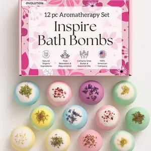 EvolutionUSA 12pc Inspire Bath Bombs for Women with Dried Flowers Luxurious Mother's Day Gift Set Nourishing Body Care Scented Eucalyptus