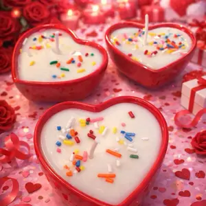 Valentines Day Heart Candles with Wedding Cake Fragrance Decorative Sprinkles for Romantic Settings