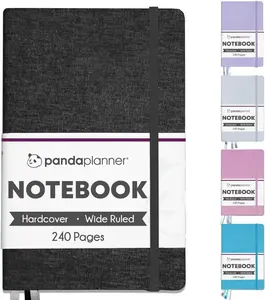 Panda Planner Wide Ruled Notebook – 5.75" x 8.25" Hardcover Journal with 240 Wide Lined Pages – Thick 120 GSM Paper for Work, School, Note Taking & Productivity