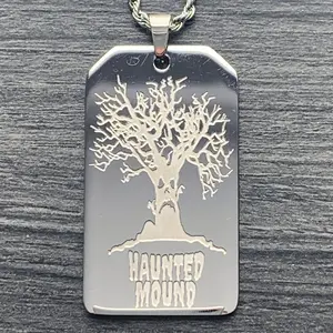 Sematary Haunted Mound Toe Tag Necklace 316L Stainless Steel Pendant Laser Etched Satin Finish Mirror Polished Chain Included Free Gift