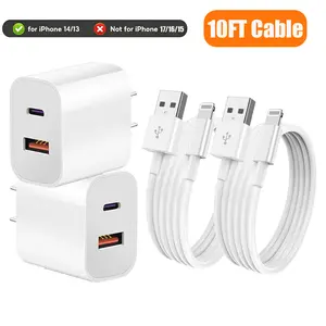Two-pack [20W+18W] USB-C + USB-A chargers, multi-port fast charging adapter [supports PD 20W USB-C and QC 3.0 USB-A ports], comes with USB-A to Lightning data cable, suitable for iPhone 14/13/12/11/XR/XS/SE/iPad